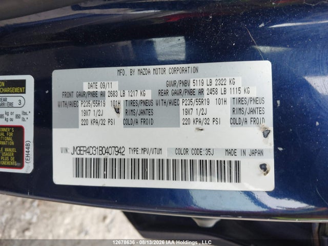 Aukcja sprzedaży 2011 Mazda Cx-7, vin: JM3ER4D31B0407942, numer aukcji: 12678636