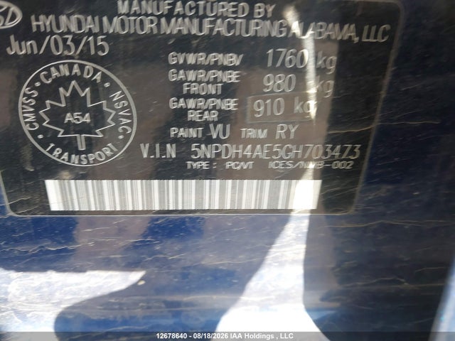 Hyundai ELANTRA GL 2016 5NPDH4AE5GH703473 Image 9