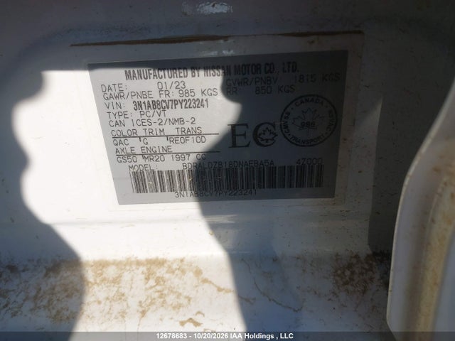 3N1AB8CV7PY223241 Nissan SENTRA SV