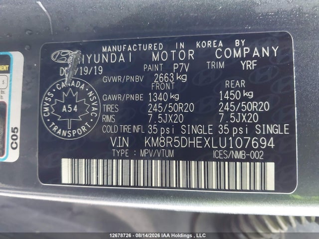 Продаж на аукціоні авто 2020 Hyundai Palisade Ultimate, vin: KM8R5DHEXLU107694, номер лоту: 12678726
