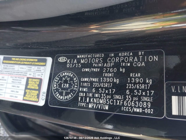 KIA SEDONA LX 2015 KNDMB5C1XF6063089 Image 9