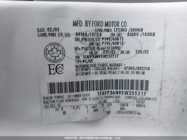 Продаж на аукціоні авто 2005 Ford Focus Zxw Se, vin: 1FAFP36N95W255217, номер лоту: 12678748