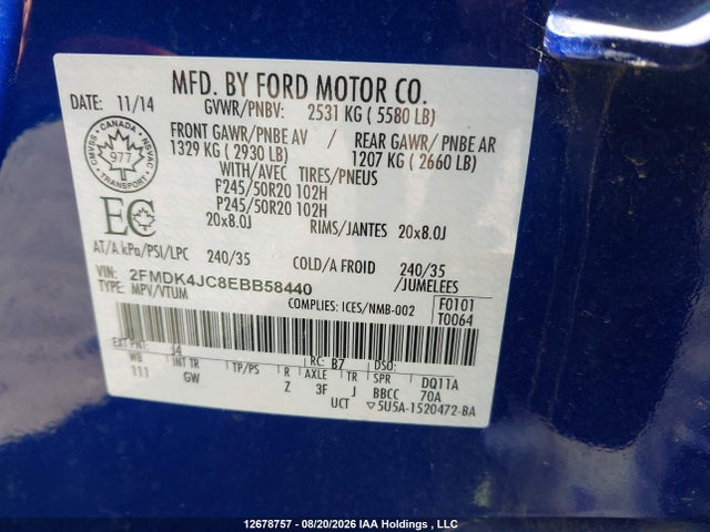 Продаж на аукціоні авто 2014 Ford Edge Sel, vin: 2FMDK4JC8EBB58440, номер лоту: 12678757