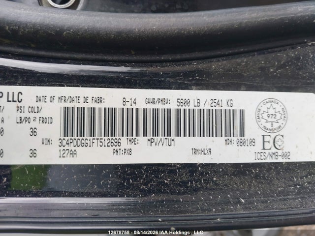 Aukcja sprzedaży 2015 Dodge Journey Crossroad, vin: 3C4PDDGG1FT512696, numer aukcji: 12678758