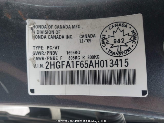 Продажа на аукционе авто 2010 Honda Civic Sport, vin: 2HGFA1F65AH013415, номер лота: 12678760