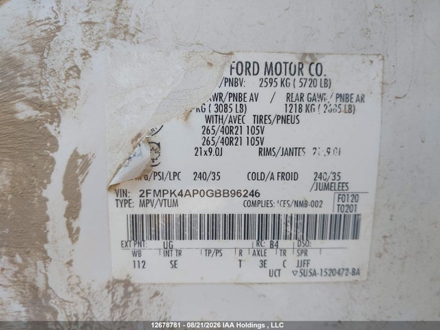 Ford EDGE SPORT 2016 2FMPK4AP0GBB96246 Image 9