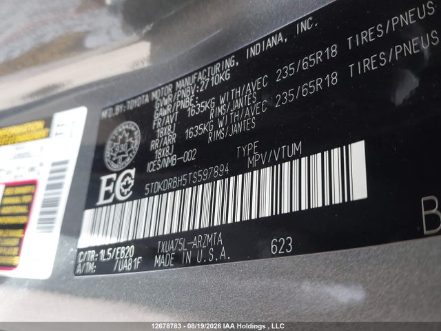 5TDKDRBH5TS597894 Toyota Highlander Xle Awd