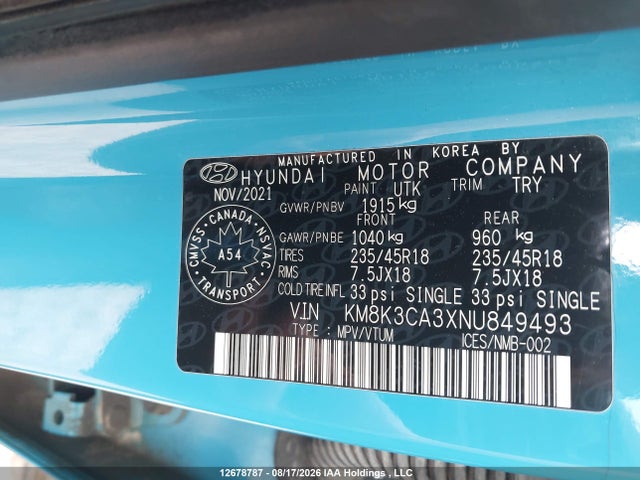 KM8K3CA3XNU849493 Hyundai Kona N Line