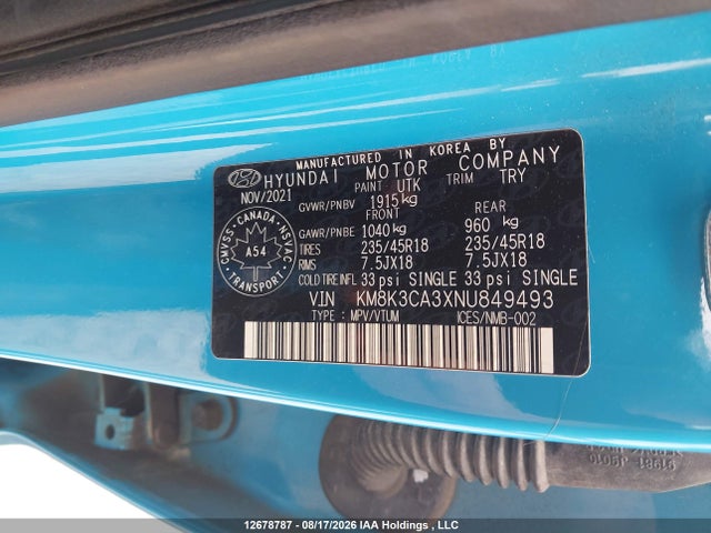 KM8K3CA3XNU849493 Hyundai Kona N Line