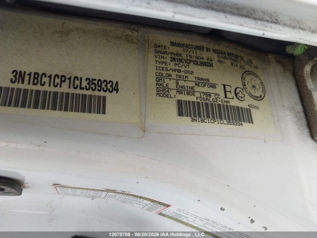 Aukcja sprzedaży 2012 Nissan Versa, vin: 3N1BC1CP1CL359334, numer aukcji: 12678788