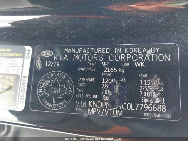 Продажа на аукционе авто 2020 Kia Sportage Ex/ex Premium/ex Premium S/ex S/ex Tech, vin: KNDPNCAC0L7796688, номер лота: 12678789