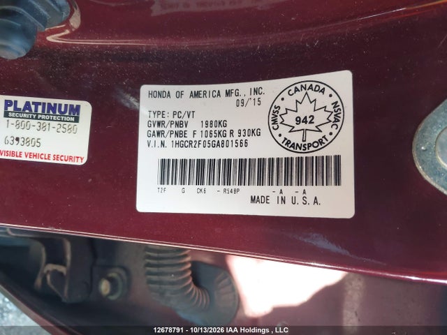 2016 Honda Accord Ex მანქანა იყიდება აუქციონზე, vin: 1HGCR2F05GA801566, აუქციონის ნომერი: 12678791