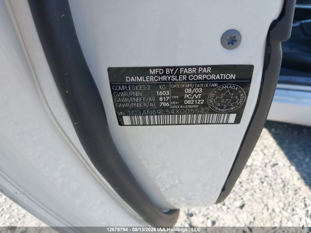 Auction sale of the 2004 Chrysler Crossfire Limited, vin: 1C3AN69L54X005542, lot number: 12678794