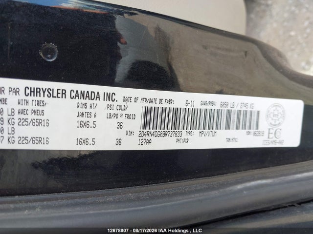 Продаж на аукціоні авто 2011 Dodge Grand Caravan Se/sxt, vin: 2D4RN4DG0BR737833, номер лоту: 12678807