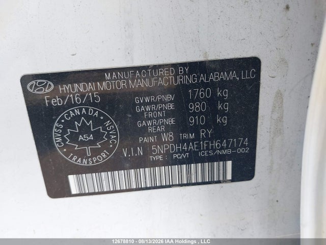 Hyundai ELANTRA GL 2015 5NPDH4AE1FH647174 Image 9