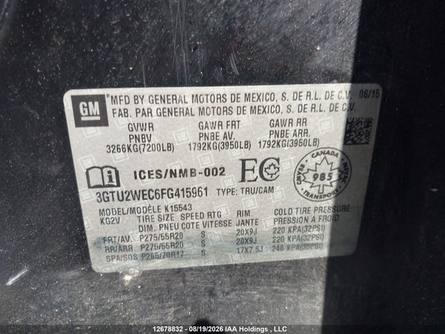 GMC SIERRA 1500 2015 3GTU2WEC6FG415961 Image 9