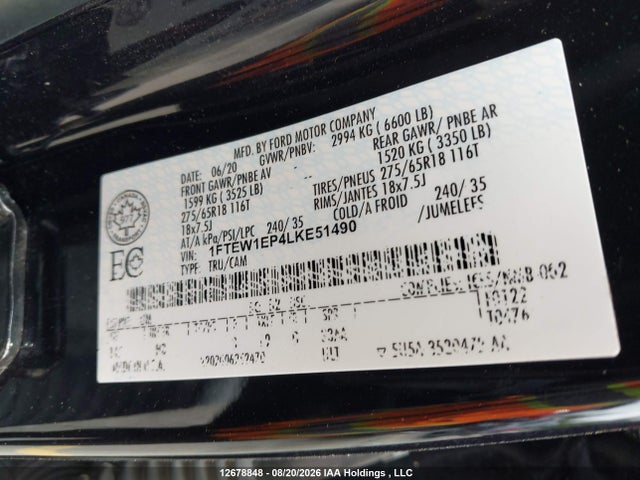 Ford F-150 Lariat 2020 1FTEW1EP4LKE51490 Image 9