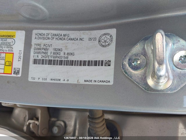 2HGFE1F99PH001548 Honda Civic Touring
