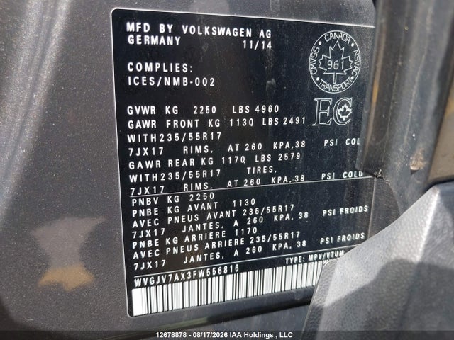 WVGJV7AX3FW556816 Volkswagen Tiguan S/se/sel/r-line