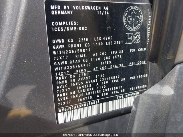 WVGJV7AX3FW556816 Volkswagen Tiguan S/se/sel/r-line