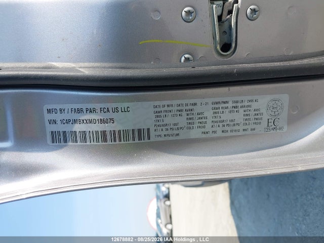 12678882 :رقم المزاد ، 1C4PJMBXXMD186075 vin ، 2021 Jeep Cherokee Trailhawk مزاد بيع