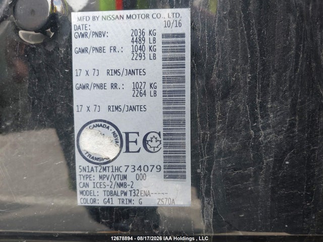 Nissan ROGUE S/SV 2017 5N1AT2MT1HC734079 Image 9