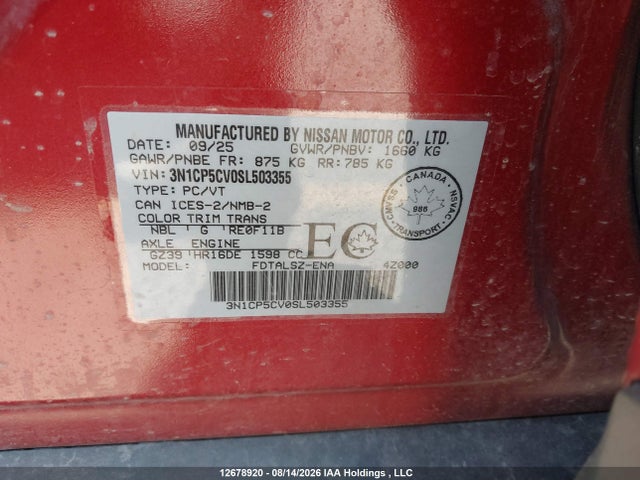3N1CP5CV0SL503355 Nissan Kicks Play Sv Cvt