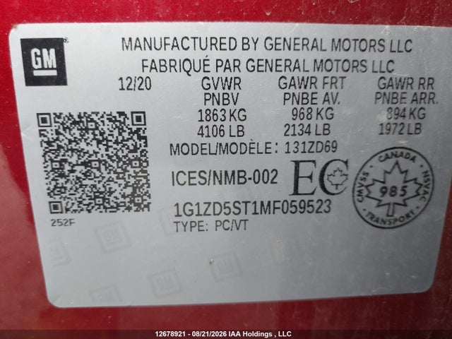 Chevrolet MALIBU LT 2021 1G1ZD5ST1MF059523 Image 19
