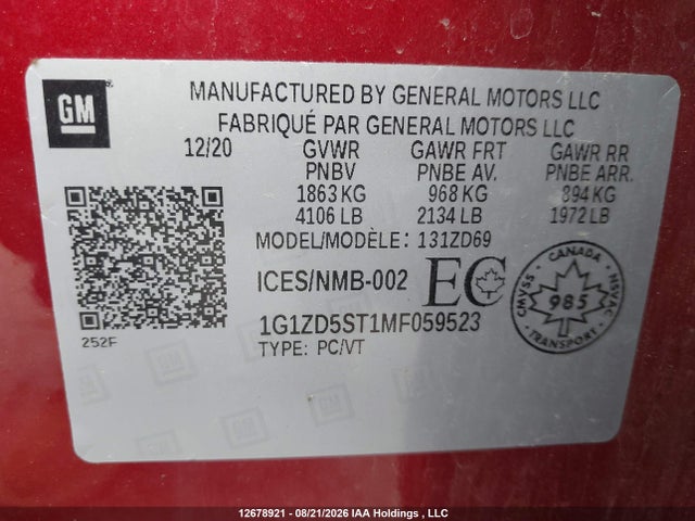 Chevrolet MALIBU LT 2021 1G1ZD5ST1MF059523 Image 9