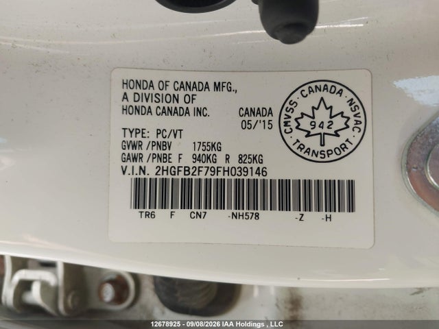 Honda CIVIC SE 2015 2HGFB2F79FH039146 Image 9
