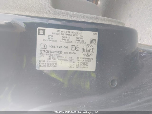 Aukcja sprzedaży 2010 Gmc Sierra C1500, vin: 1GTPCTEA2AZ190695, numer aukcji: 12678935