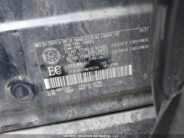 2021 Toyota Rav4 Xle მანქანა იყიდება აუქციონზე, vin: 2T3R1RFVXMW195764, აუქციონის ნომერი: 12678936