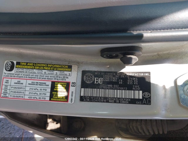 Aukcja sprzedaży 2012 Toyota Corolla Ce, vin: 2T1BU4EE5CC916613, numer aukcji: 12663342