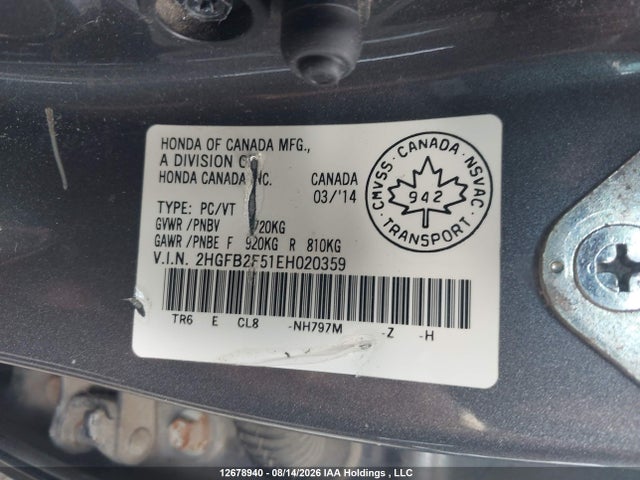 Honda CIVIC EX 2014 2HGFB2F51EH020359 Image 9
