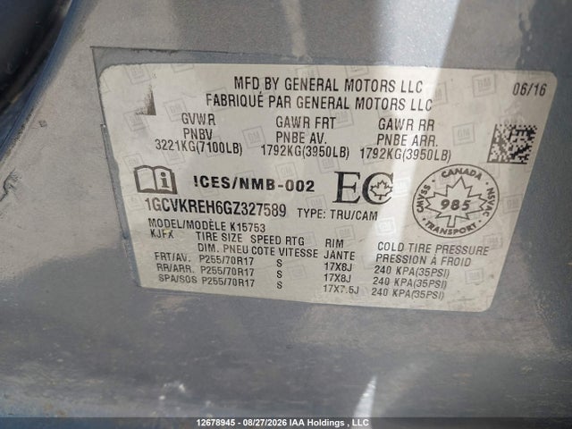 1GCVKREH6GZ327589 Chevrolet Silverado 1500 Lt