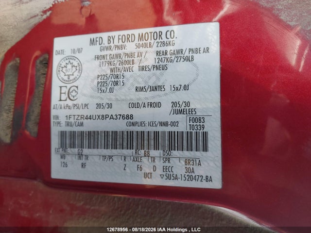 Продажа на аукционе авто 2008 Ford Ranger, vin: 1FTZR44UX8PA37688, номер лота: 12678956