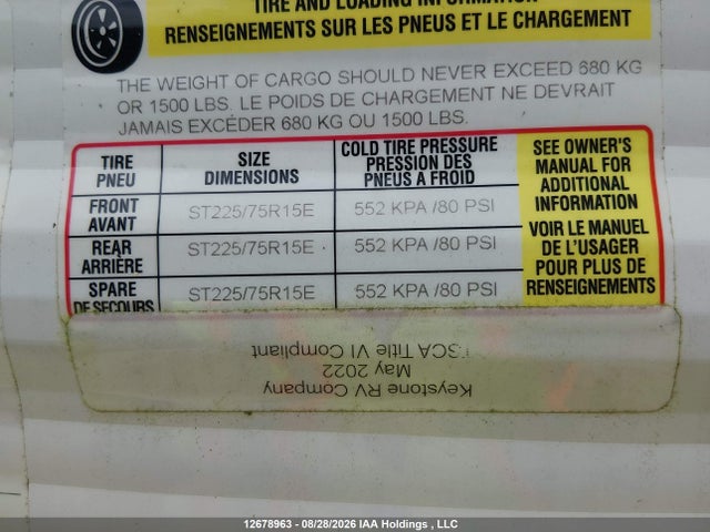 Продаж на аукціоні авто 2022 Keystone Springdale, vin: 4YDTSGR2XN3111257, номер лоту: 12678963