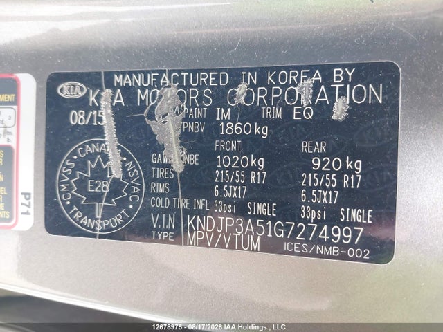 KIA SOUL + 2016 KNDJP3A51G7274997 Image 9
