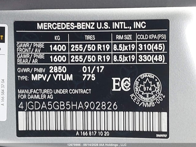 Продажа на аукционе авто 2017 Mercedes-benz Gle 400 4matic, vin: 4JGDA5GB5HA902826, номер лота: 12678986