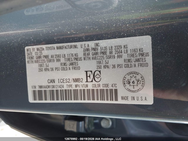 12678992 :رقم المزاد ، 7MMVAADW1SN121424 vin ، 2025 Mazda Cx-50 Hybrid Gt مزاد بيع