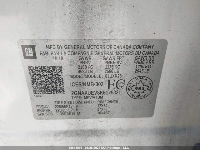2GNAXUEV8K6175321 Chevrolet EQUINOX LT