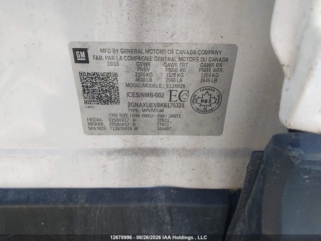 2GNAXUEV8K6175321 Chevrolet EQUINOX LT