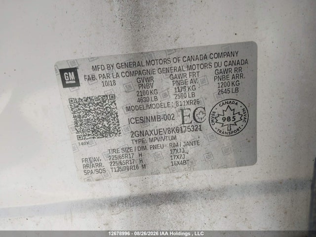 2GNAXUEV8K6175321 Chevrolet EQUINOX LT