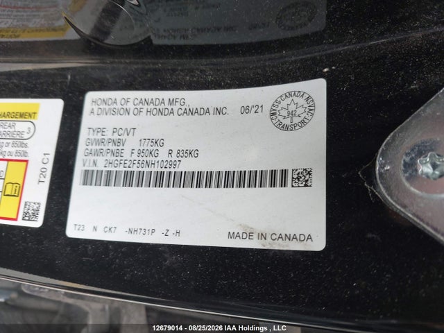 2HGFE2F56NH102997 Honda Civic Sport