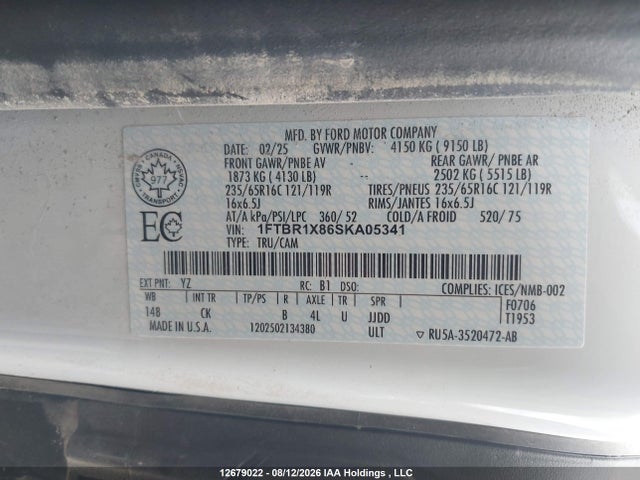 Ford Transit T-250 2025 1FTBR1X86SKA05341 Image 9
