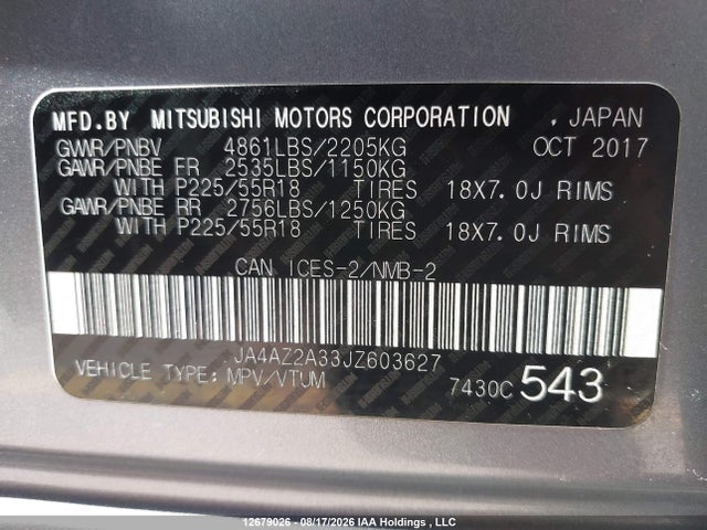 Mitsubishi Outlander Es 2018 JA4AZ2A33JZ603627 Image 9