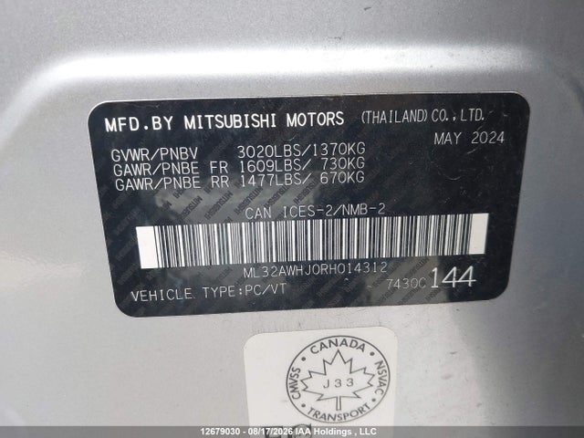 Aukcja sprzedaży 2024 Mitsubishi Mirage Se/black Edition/ralliart, vin: ML32AWHJ0RH014312, numer aukcji: 12679030