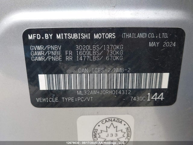 Aukcja sprzedaży 2024 Mitsubishi Mirage Se/black Edition/ralliart, vin: ML32AWHJ0RH014312, numer aukcji: 12679030