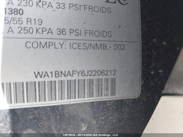 12679034 :رقم المزاد ، WA1BNAFY6J2206212 vin ، 2018 Audi Q5 Premium Plus مزاد بيع