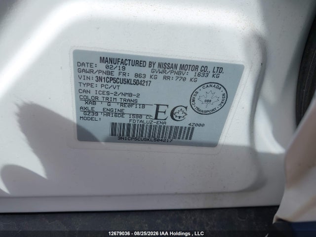 3N1CP5CU5KL504217 Nissan Kicks S/sr/sv